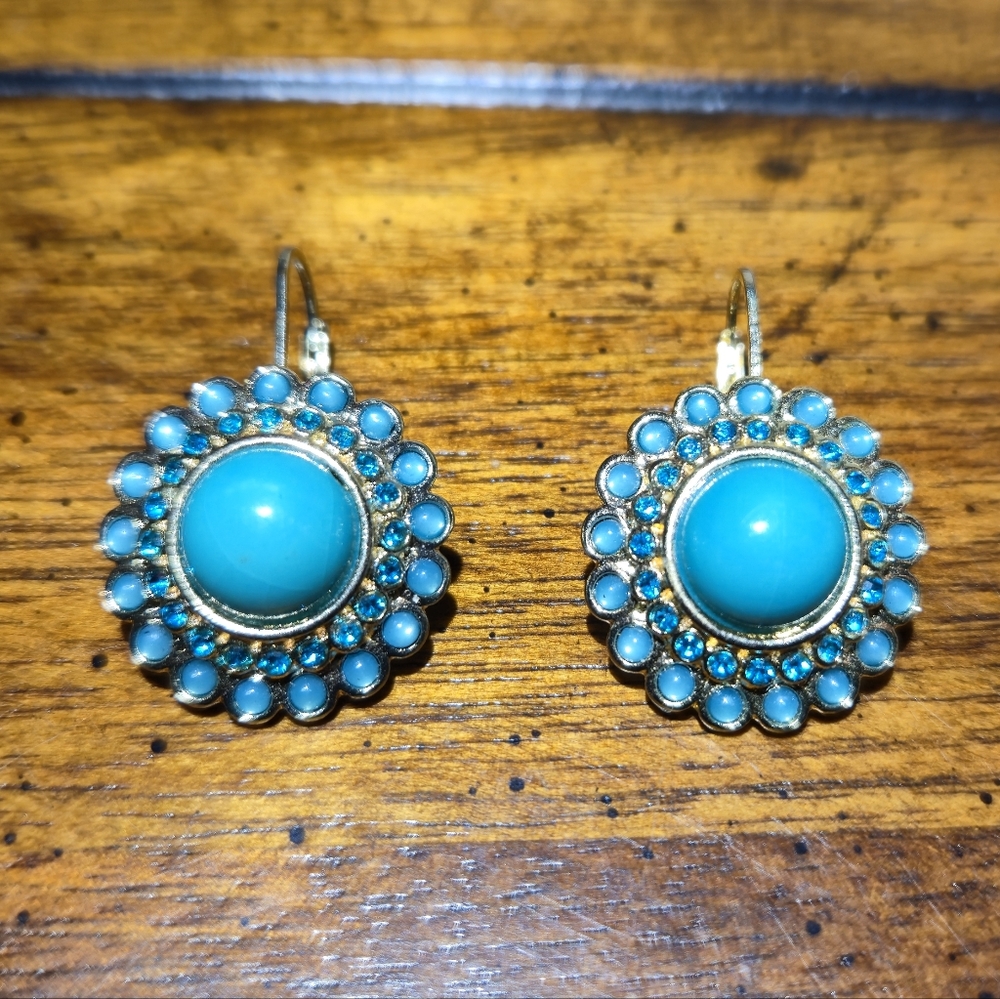 Banana Republic Gold And Turquoise Blue Drop Earrings - Picture 2 of 11